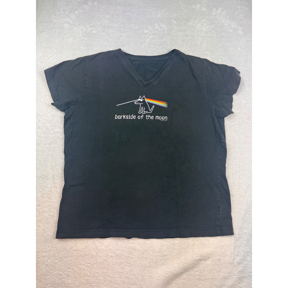 Teddy the Dog Barkside of the Moon Pink Floyd Parody V-Neck Graphic Tee Black L